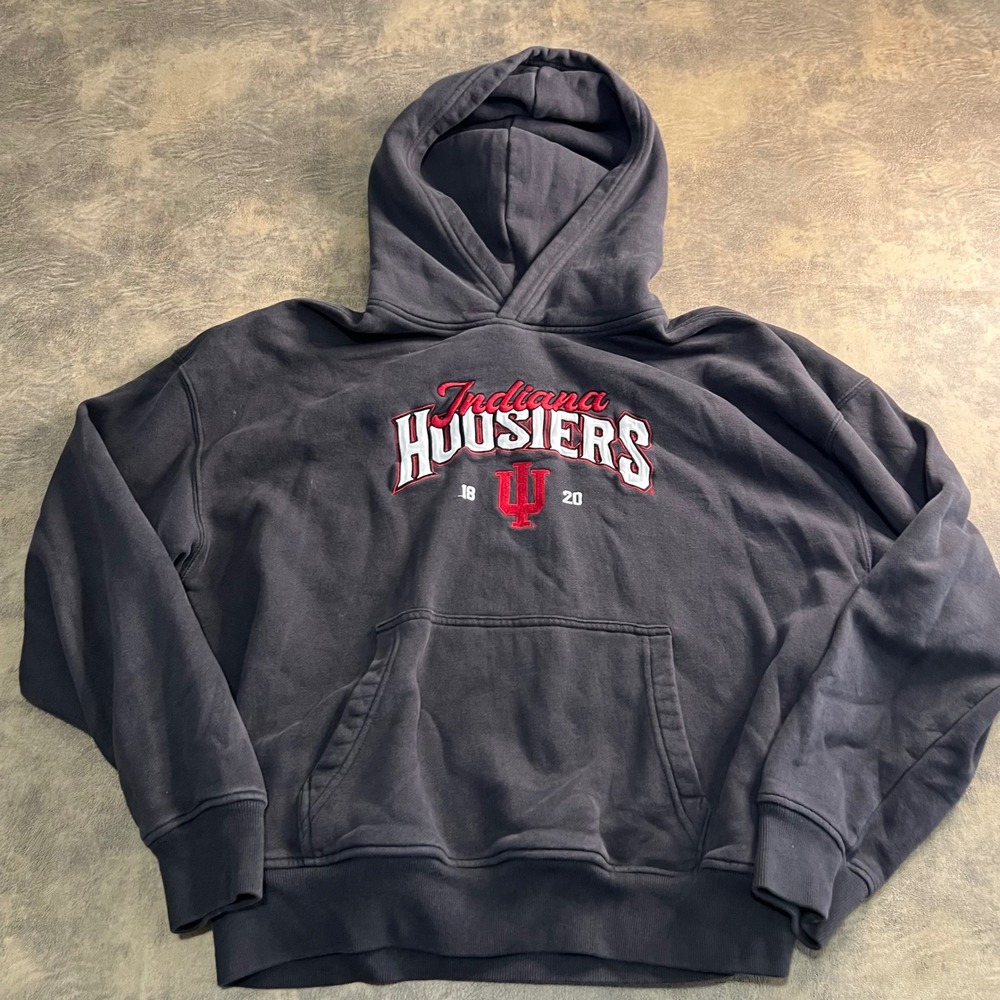 Hollister Hoodie Mens S Black Indiana Hoosiers Blue 84 Boxy Fit Embroidered IU
